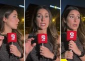 La periodista se observa nerviosa durante toda la transmisión en las afueras del estadio de Barcelona SC.