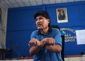 El expresidente Evo Morales (2006-2019) hablando durante el quinto día de huelga de hambre iniciada por el exmandatario en Lauca Ñ (Bolivia).