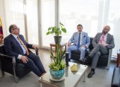 Desde la der: Mario Godoy, presidente de la Judicatura, en una reunión con Henry Gaibor, director de la Judicatura de Pichincha, y Fabián Fabara, presidente de la Corte de Justicia de Pichincha, el 17 de diciembre de 2024,