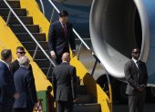 El secretario de Estado de los Estados Unidos, Marco Rubio, llega a la sede de la Fuerza Aérea de Guatemala para reunirse en una reunión privada con el presidente guatemalteco Bernardo Arévalo de León este martes.