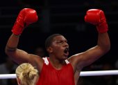 Villepinte (France), 29/07/2024.- Gerlon Gilmar Congo Chala of Ecuador celebrates winning against Abner Teixeira da Silva Junior of Brazil in their Men"s 92kg round of 16 bout of the Boxing competitions in the Paris 2024 Olympic Games, at the North Paris Arena in Villepinte, France, 29 July 2024. (Brasil, Francia) EFE/EPA/DIVYAKANT SOLANKI