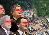Gobernantes que han buscado concesionar el Campo Sacha, la "joya de la corona" del sectpr petrolero del Ecuador: Rafael Correa, Lenín Moreno, Guillermo Lasso y Daniel Noboa.