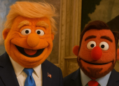 Donald Trump y Daniel Noboa estilo los Muppets de Disney.