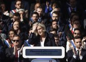 La líder ultraderechista francesa Marine Le Pen, en una concentración de su partido, Agrupación Nacional (RN), en París.