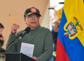 El presidente de Colombia, Gustavo Petro, durante un acto para analizar el Proceso de Paz Territorial en Nariño, este sábado 5 de abril, en Pasto.