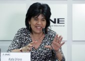 La expresidenta del Tribunal Supremo Electoral de Bolivia y jefa de la misión de Acompañamiento Internacional, Katie Uriona, participa este miércoles en una rueda de prensa en Ciudad de México (México).