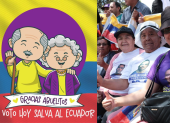 Imágenes referenciales sobre adultos mayores y elecciones en Ecuador.
