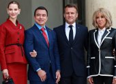 Daniel Noboa estuvo acompañado de su esposa, Lavinia Valbonesi, en su encuentro con el presidente de Francia, Emmanuel Macron.
