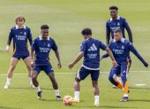 Los jugadores del Real Madrid durante uno de los últimos entrenamientos en Valdebebas, preparatorio del clásico con el FC Barcelona.