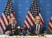 Ginebra. El secretario del Tesoro de Estados Unidos, Scott Bessent y el representante del Comercio, Jamieson Greer, anuncian la reducción de aranceles a China.