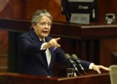 Guillermo Lasso durante su discurso de defensa ante el juicio político que llevó en su contra la Asamblea Nacional, en mayo de 2023.