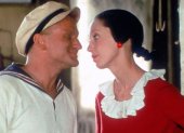Robin Williams y Shelley Duvall en el set de rodaje de Popeye 1980