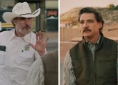Joaquin Phoenix como el sheriff Joe Cross y Pedro Pascal como el alcalde Ted García en la nueva cinta de A24 "Eddington"