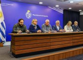 Ministros uruguayos durante una rueda de prensa, este lunes, 23 de junio de 2025 en Montevideo (Uruguay).
