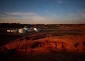 Vista de la base de simulación del Proyecto Espacio-C que simula la vida en Marte en el desierto de Gobi en China.