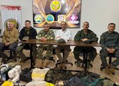 Altos mandos del Ejército y de la Policía de Paraguay en rueda de prensa este miércoles.