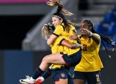 Emily Arias delantera de Ecuador en plena celebración de uno de sus goles en la Copa América.