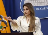 Carolina Jaramillo, vocera presidencial, durante el anuncio en Carondelet.