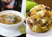 El encebollado (izquierda) y el bolón (derecha) son los platos ecuatorianos que compiten dentro de los cuartos de final en el Mundial de Desayunos.
