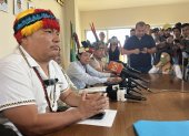 El presidente de la Conaie Marlos Vargas exigió la libertad de los detenidos en el marco dle paro nacional 2025.