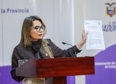 La vocera presidencial, Carolina Jaramillo, desde la sede temporal del Ejecutivo, en Latacunga.