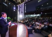 El presidente de la Cámara de Comercio de Guayaquil, Miguel Ángel González, en un foro de seguridad.