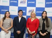 Claudia Garzón, representante de Soluinteg; Javier Salazar, Director of Sales SMBs de Pocket; María José Muñoz, Directora de Emprendimiento e Innovación Empresarial; Katherine Argudo, content creator de Pocket, participaron en el evento del Ministerio de Producción que se realizó para apoyar a las pymes.