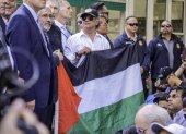 Petro en su reciente aparición en Nueva York, protestando contra Israel por la guerra en Gaza.