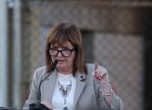 La ministra de Seguridad, Patricia Bullrich, habla durante un evento de Gobierno en Ezeiza (Argentina).