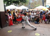 Actividades. En el denominado Barrio Chino, jóvenes demostraron su pasión por las disciplinas chinas.
