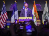 Zohran Mamdani, alcalde electo de la ciudad de Nueva York, pronuncia un discurso durante una fiesta celebrada la noche de las elecciones.
