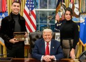 Cristiano Ronaldo, su prometida Georgina Rodríguez y el presidente de Estados Unidos Donald Trump, en la Casa Blanca.