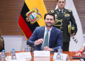 El presidente de la Asamblea, Niels Olsen, durante la presentación de su propuesta para reducir las horas de ley seca en procesos electorales