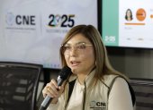 -La consejera presidenta del Consejo Nacional Electoral (CNE) de Honduras, Ana Paola Hall, habla durante una rueda de prensa.