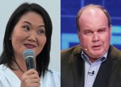 Candidatos a la presidencia de Perú Keiko Fujimori (i) por el partido Fuerza Popular y a Rafael López Aliaga por el partido Renovación Popular.