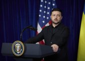 El presidente de Ucrania, Volodímir Zelensky, tras reunirse este domingo con Donald Trump en Palm Beach.