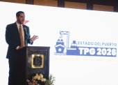 El ministro de Transporte, Roberto Luque, en el evento donde la TPG dio a conocer su informe 2026.