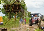 Maquinaria remueve cultivos echados a perder y habilita caminos