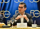 Xavier Rosero, presidente de la Federación Ecuatoriana de Exportadores, en el conversatorio con los medios de comunicación en Guayaquil.