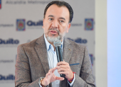 Pabel Muñoz, alcalde de Quito, durante una rueda de prensa oficial