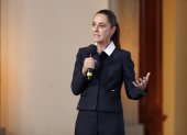 La presidenta de México, Claudia Sheinbaum, habla en una rueda de prensa este jueves en Palacio Nacional de la Ciudad de México (México).