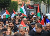Protesta en Ramala, Cisjordania, contra la ley que establece la pena de muerte por horca para palestinos acusados por Israel de terrorismo.