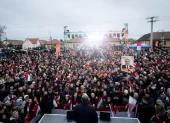 Imagen de un acto de campaña del ultranacionalista Viktor Orbán cedida por el Gobierno húngaro.