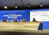 El FMI presentó este 14 de abril de 2026 las previsiones de crecimiento para 2026, en Wahington D. C., en Estados Unidos.