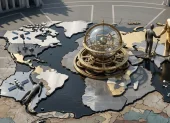 Una representación alegórica y detallada de la geopolítica global contemporánea.