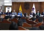 Los jueces de la Corte Constitucional, durante la rendición de cuentas, el 21 de abril del 2026.