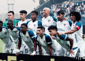 Jugadores de Liga de Quito previo a un partido de LigaPro.
