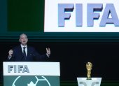 El presidente de la FIFA, Gianni Infantino, durante el congreso # 76 del organismo en Vancouver, Canada.