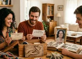 Familia reunida en el Día de la Madre recordando a una madre fallecida.