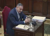 Captura de la señal del Tribunal Supremo en la que aparece el exministro José Luis Ábalos durante su declaración, este lunes.